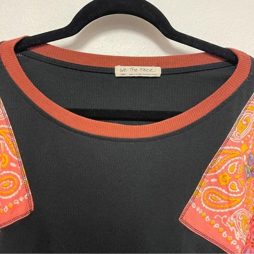 Free People Feelin In’ Balloon Sleeve Patch Shirt - Boho Patchwork Long-Sleeve - Picture 3 of 6